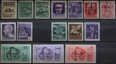 1945 Istria/Pola num.22-36 senza linguella Prezzo di catalogo : 800 €