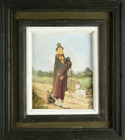 BOGAILEI KLEOPHAS (1901 - 1989) Ritratto d'uomo con cani. Olio su tavola. Cm...