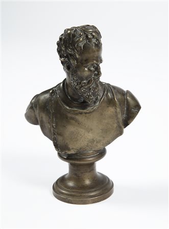 SCULTORE ITALIANO DEL XVII SECOLO Busto di Michelangelo. Bronzo. Cm 22,00.