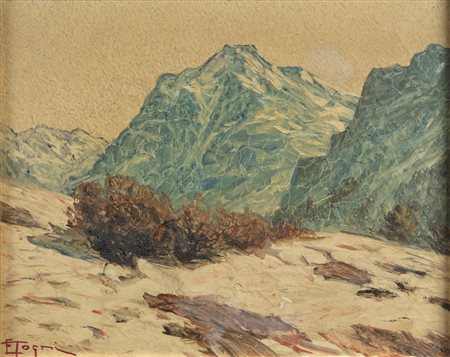 TOGNI EDOARDO (1884 - 1962) Paesaggio montano innevato. olio su tela cerata...