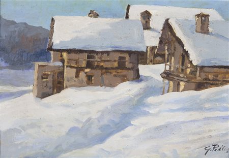 PELLIS GIOVANNI NAPOLEONE (1888 - 1962) Baita nella neve. . Olio su tela su...