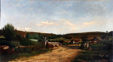 BEAUVERIE CHARLES JOSEPH (1839 - 1924) Paesaggio. 1871. Olio su tela . Cm...