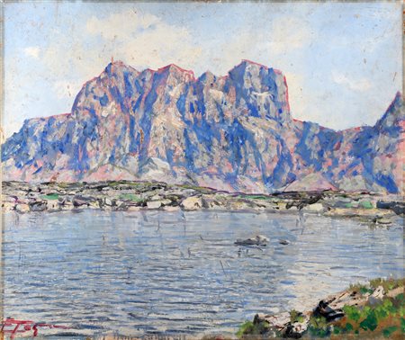 TOGNI EDOARDO (1884 - 1962) Il Blumone e il suo lago. Olio su tavola. Cm...