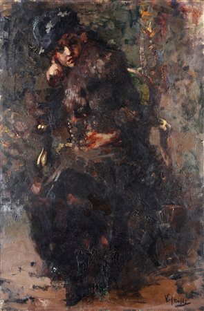 IROLLI VINCENZO (1860 - 1942) Ritratto di signora. Olio su tela . Cm 50,50 x...