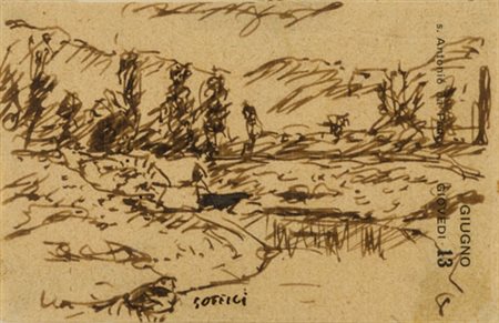 ARDENGO SOFFICI (1879 - 1964) Paesaggio Tecnica mista su carta 7,5 x 12 cm...