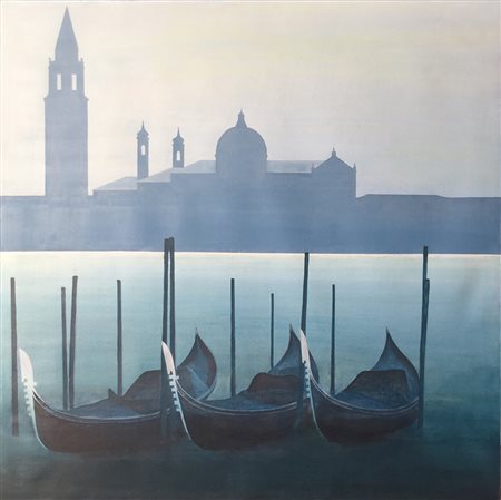 Sergio Repossini Milano 1957 Gondole a Venezia 2015 Acrilico su tela...