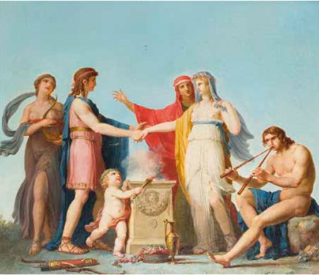 Scuola Francese del XIX secolo SCENA MITOLOGICA olio su tela, cm 64x74.