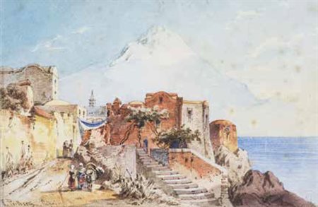Friedrich Perlberg Norimberga 1848 – Monaco 1921 VEDUTA DI CAPRI acquerello...