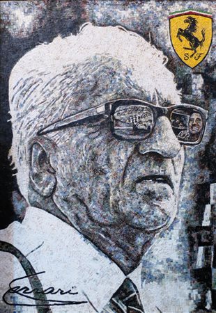 FERRARI Mosaico da collezione in marmo raffigurante "Enzo Ferrari" Nunzio...