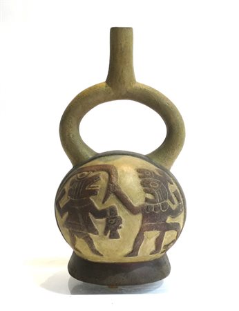 PERU' Mochica - Vaso con ansa a ponte - Terracotta - Perù - 500/700 d.C. - H...