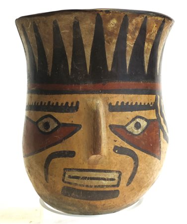 NAZCA PERU' Vaso ritratto testa umana - Terracotta - Nazca - Perù - H cm 16.5...