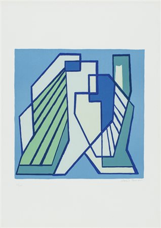 MARIO RADICE (1898-1987)Composizione Astratta blu e verde, 1974Litografiacm...