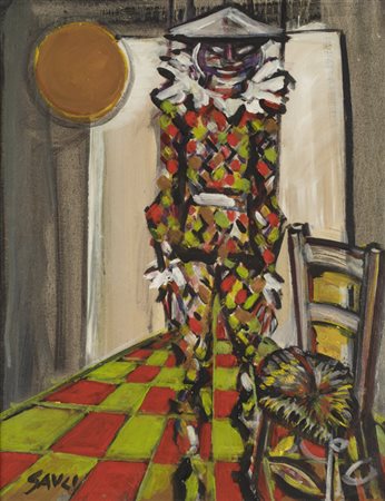 PIERO GAULI (1916-2012)Riposo di Arlecchino, 1976Olio su telacm 60x50Firma al...