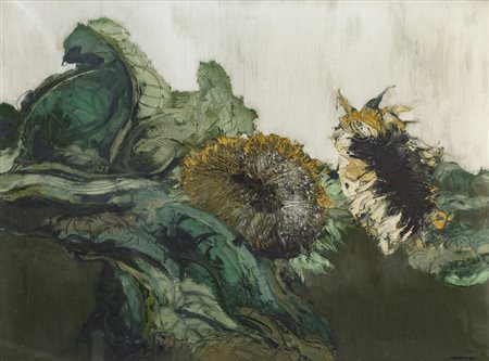 GIANCARLO CAZZANIGA (1930-2013)Interno con girasoli al Conero, 1973Olio su...