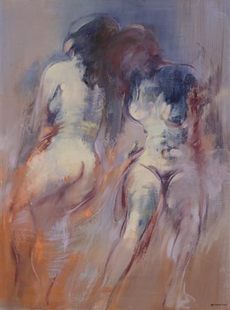 GIUSEPPE AJMONE (1923-2005)Due figure, 1985Olio su telacm 65x50Firma al...