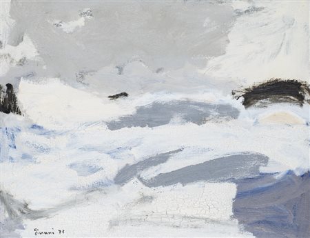 PIERO GIUNNI (1912-2000)Paesaggio invernale, 1977Olio su telacm 40x50Firma e...