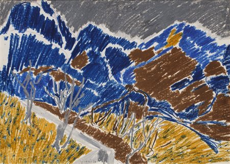 PIERO GIUNNI (1912-2000)Strada di montagna, 1981Pastelli su cartoncino...