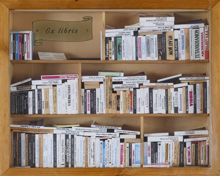 EUGENIO MICCINI (1925-2007)Ex Libris, 1989Assemblage: libreria in cassetta di...