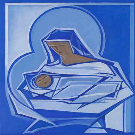 MARIO RADICE (1898-1987)Madonna col bambino, 1984Olio su telacm 77x77Firma,...