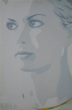 MELTZEID Guglielmo Viso grigio acrilico su tela, cm 50x75 eseguito nel 1974