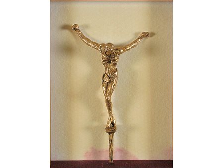 Salvador Dalí (1904-1989) Cristo de San Juan de la Cruz 24x14 cm Bronzo dorato