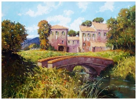 ROBERTO PISANI Livorno 1938 Vecchio Borgo 2003 Olio su tela 50 x 70. Firma e...