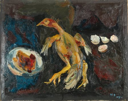 ALFIERI ATTILIO (1904 - 1992) Pollo. 1959. Olio su tela . Cm 80,00 x 60,00....