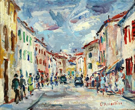 ALBERTINI LUCIANO (1910 - 1985) Caorle. 1956. Olio su cartone telato. Cm...