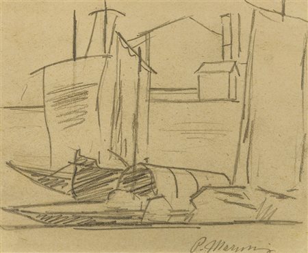 PIETRO MARUSSIG (1879 - 1937) Barche 1933 Disegno a matita su carta 13,6 x...