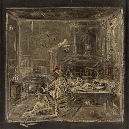 GIANCARLO OSSOLA (1935 - 2015) Interno con figura 1978 Olio su tela 55 x 55...