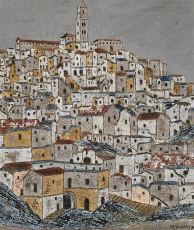 ERNESTO RICOTTI I sassi di Matera, 1991Olio su tela di jutacm 80x60Firma e...