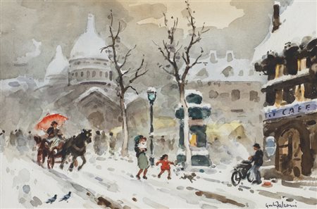 GIULIO FALZONI (1900-1978)Inverno a ParigiAcquerello su cartacm 35x50Firma al...