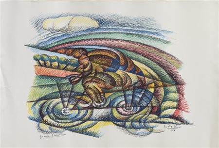 GERARDO DOTTORI (1884-1977)Motociclista, 1969Litografia a cinque colori...