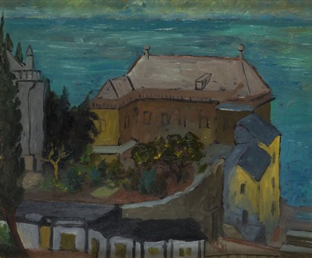 LUIGI FRANCO LEONE (1921-2009)Camogli - Paesaggio, 1959Olio su masonitecm...