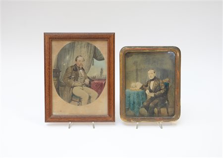 Lotto di due acquerelli del secolo XIX raffiguranti ritratti di gentiluomini...