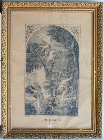 Incisione del secolo XIX, "Martirio di San Pietro" (cm 91x63) in cornice...