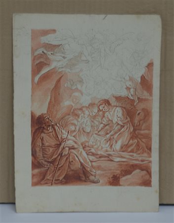 Scuola del sec. XVIII "Natività" sanguigna su carta, iscritta "Altamura" (cm...