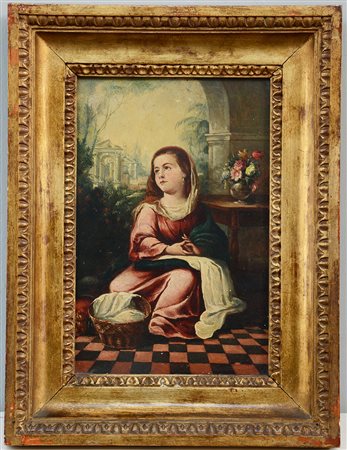 Ignoto, da Murillo "Maria bambina" olio su tavoletta (cm 30x20). In cornice