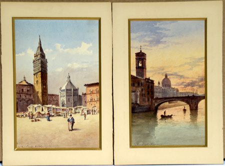 Vervolet Frans (Malines 1795 - Venezia 1872) "Veduta di Pistoia " e "Scorcio...