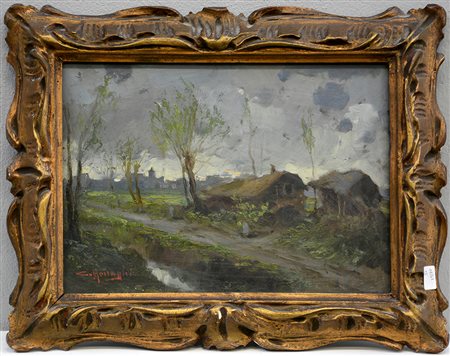 Cleto Moiraghi "Campagna milanese", olio su cartone (cm 23x32) firmato in...