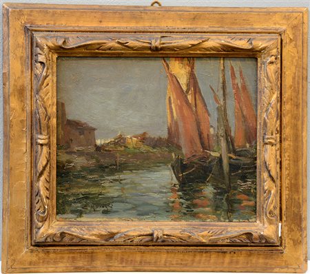 Cleto Moiraghi "Chioggia presso il canale Perettolo" olio su tavola (cm...