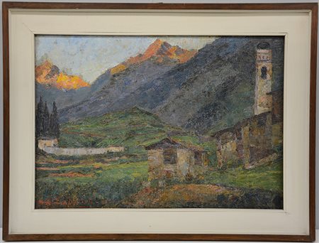 Olga Grandi dell'Orto (1898 - 1986) "Paesaggio montano con chiesetta" olio su...