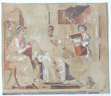 Luigi Pastore (Aversa 1834 - 1913) Studio di affresco - Pompei, acquerello su...