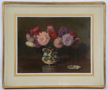 Salvatore Corvaja (Licata (AG) 1872 - Milano 1962) "Vaso con fiori e...