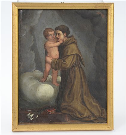 Scuola del sec XVIII "Sant'Antonio con Bambin Gesù" olio su rame (cm 30x22)...