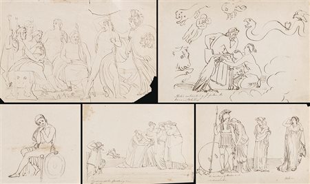 Da John Flaxman "Scene dall'Iliade" dieci fogli a penna e inchiostro bruno...