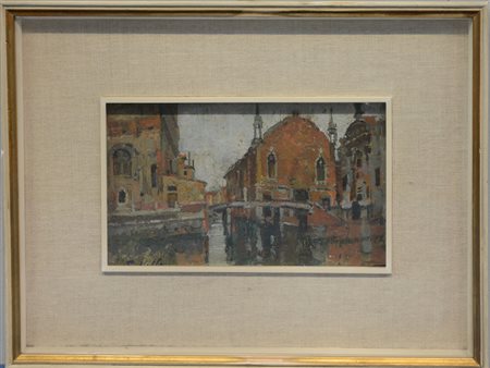 E. Valle "Scorcio con ponte sul canale" olio su tavola (cm 14,5x24) Firmato...