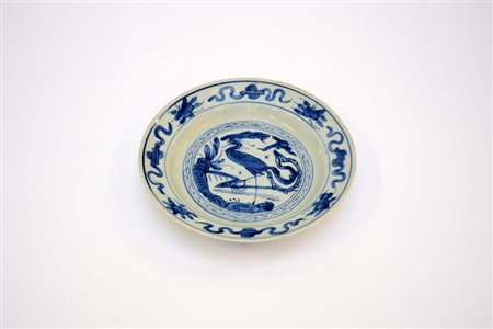 Piatto in ceramica con decorazioni blu, marchio sul fondo (difetti) Cina,...