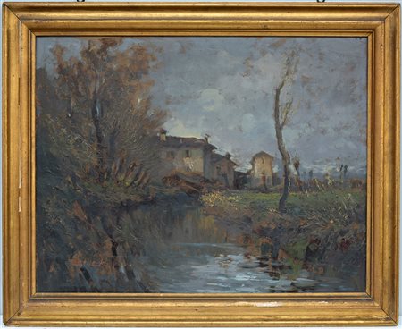 Anacleto Moiraghi (Binasco 1880 - Milano 1943) "Paesaggio rurale" olio su...