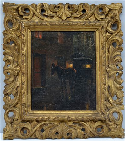 Vittorio Cajani "La carrozza del dottore" 1923, olio su compensato (cm 36x30)...